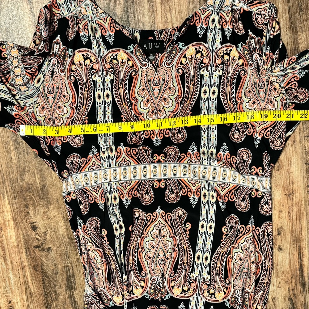 AUW Black Midi Dress with Peach Paisley Print - Picture 5 of 9
